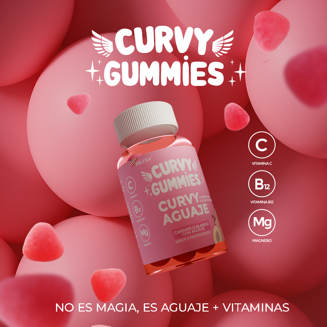 Curvy Gummies Originales - Frasco 60 Unidades - Frutos Rojos-Gluten Free/vegan - Aumenta y Moldea Tu Figura - Caderas y  Senos